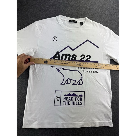 Scotch & Soda Mens White Graphic T Shirt Size Large AMS 22 Head For The Hills SS - Picture 10 of 16